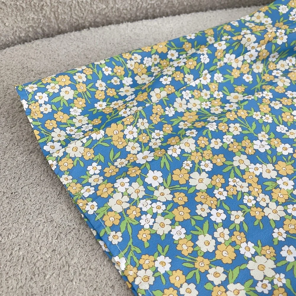 Prada Blue Floral Maxi Skirt with Yellow and White Blossoms